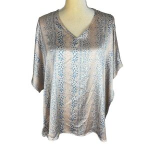 Jodifl Pastel Animal Print V neck Tunic Top short sleeve Oversized Size Medium‎